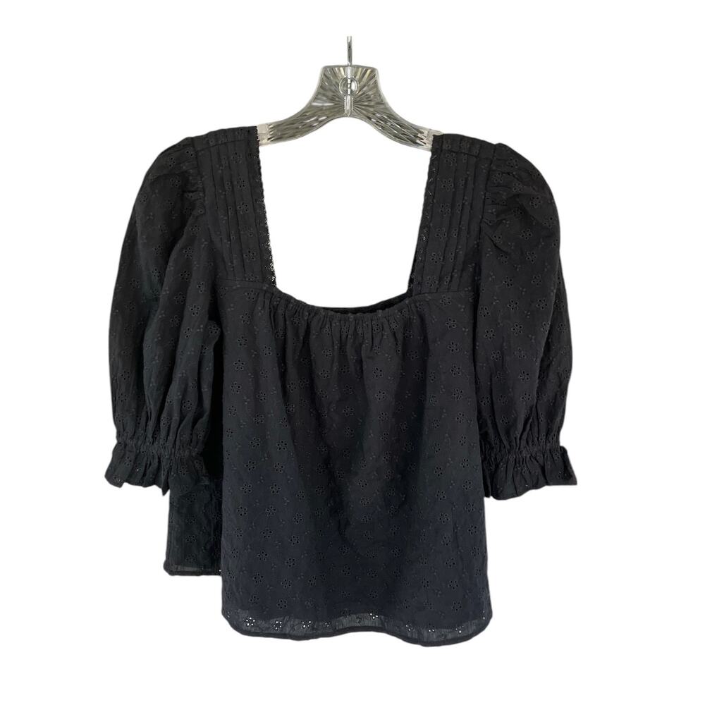 American Eagle Women's Sz Sm Navy Blue Cropped Top Eyelet Fabric Lined